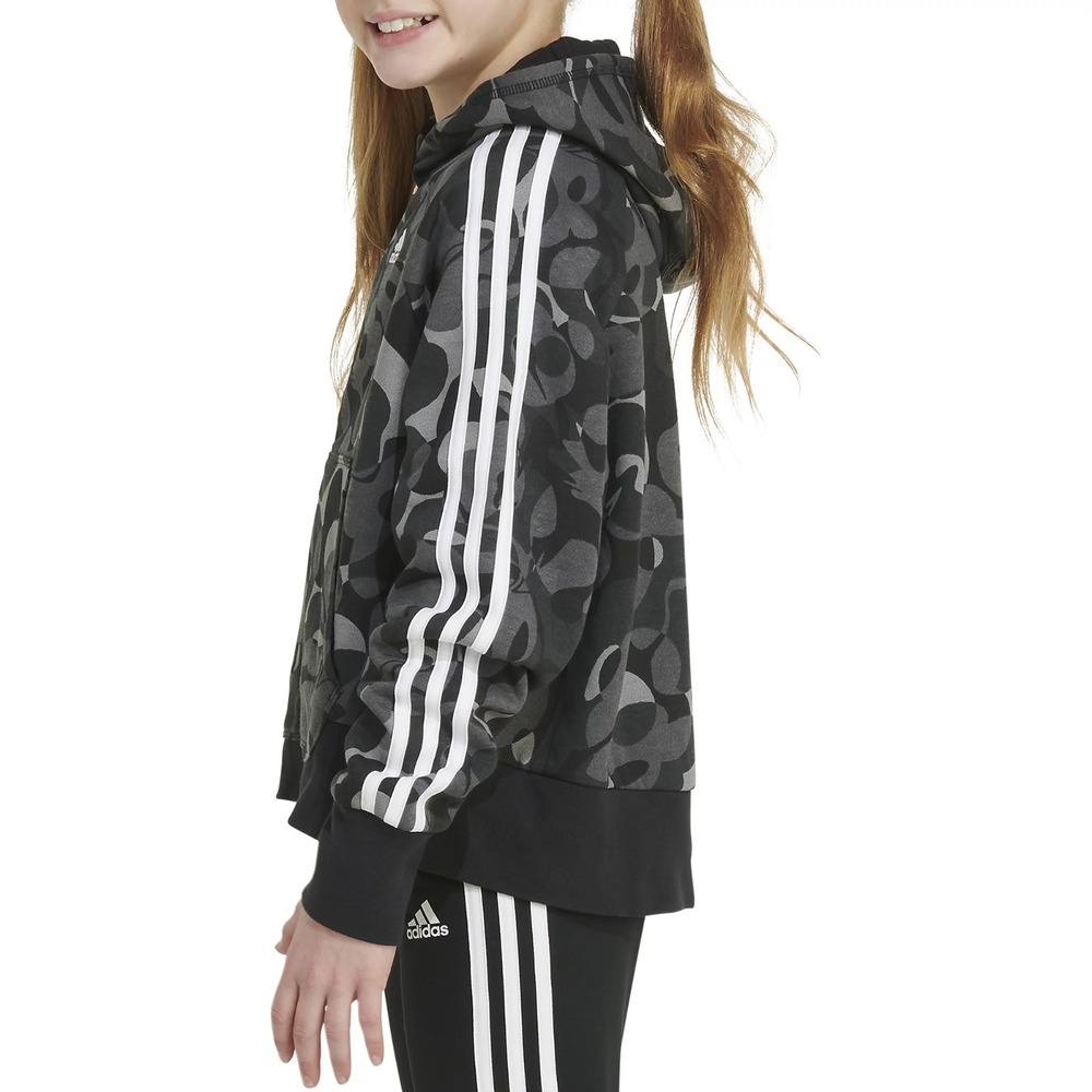 Adidas Girls Zip-Front Essential 3-Stripe Fleece jacket Black Camo Size M - Picture 6 of 7